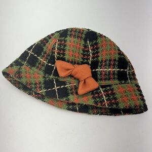 Kate Landry Wool Blend Bucket Hat Plaid With Bow